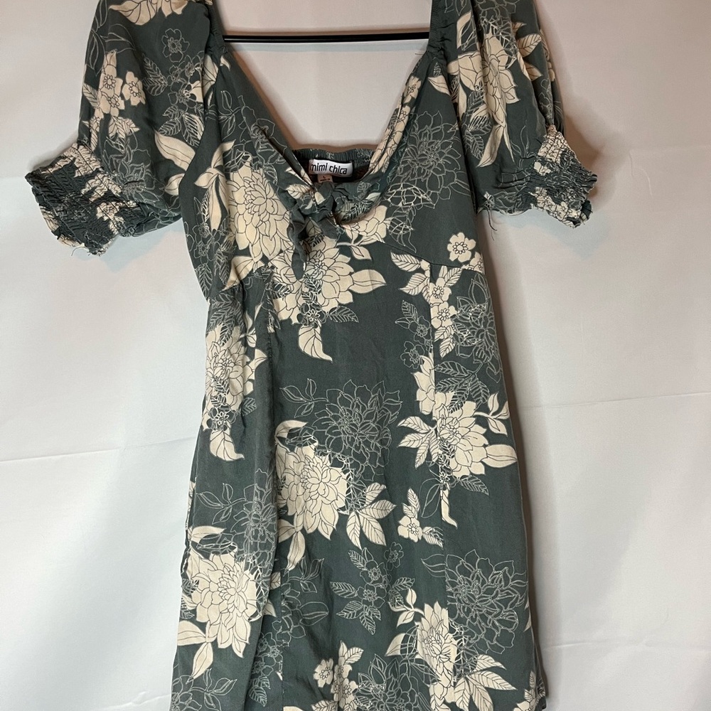 Mimi Chica Teal  Floral Tie-Front Mini Dress